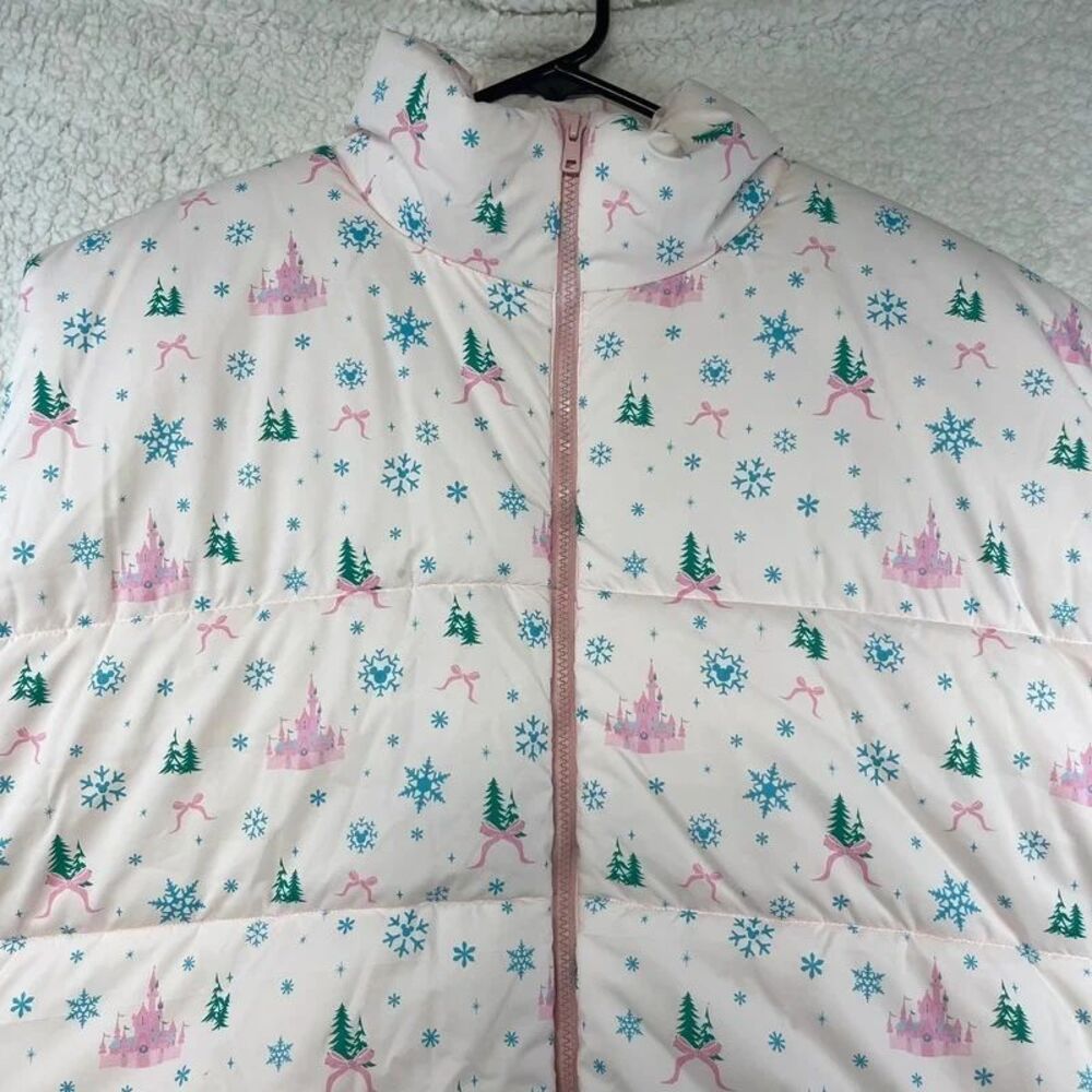 Disney Pink Princess Castle Snowflake Puffer Jacket Girls 3X NWT - Picture 3 of 7